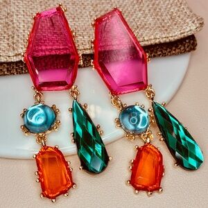 Zara Vibrant Multicolor Dangle Drop Statement Earrings